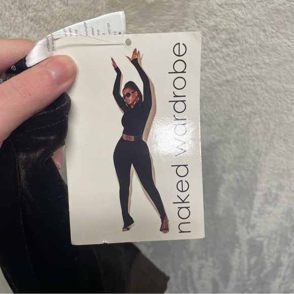 Naked Wardrobe long-sleeve brown Velvet dress sheer sides women’s small New - Picture 10 of 10